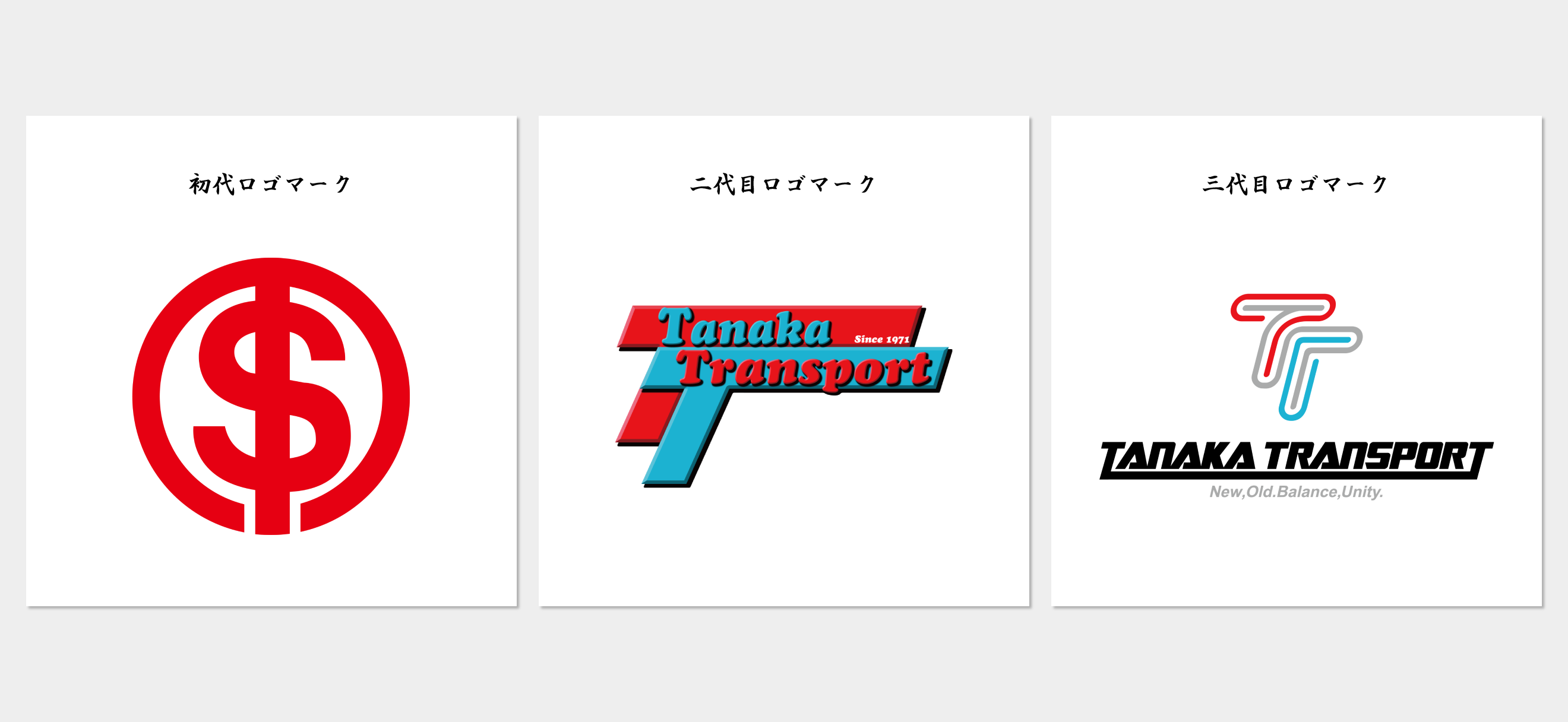 大阪を拠点に関西から名古屋方面の配送を支える運送会社、田中運送の歴代ロゴマーク